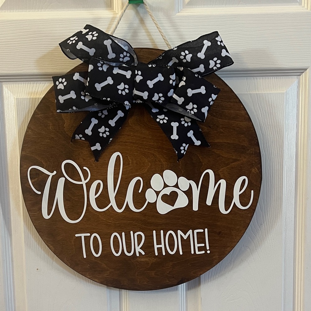 Welcome to Our Home Sign with Black and White Bow